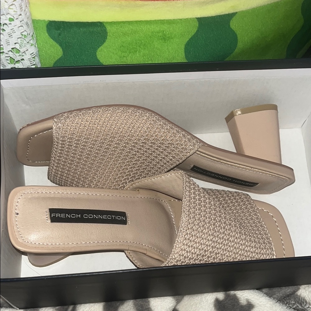 French Connection Beige Woven Heeled Mules